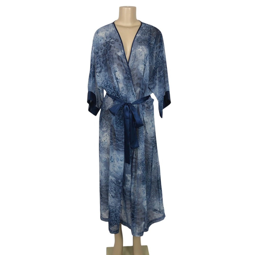 Vintage Y2K Secret Treasures Floral Chiffon Kimono Maxi Robe Satin Trim Size 1X